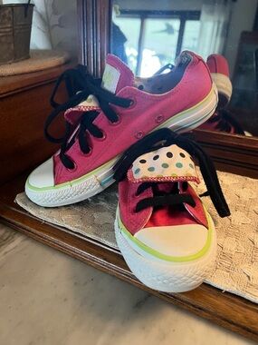 CONVERSE All Star Canvas Double Tongue Polka Dot Lined Sneakers Pink Women's 6